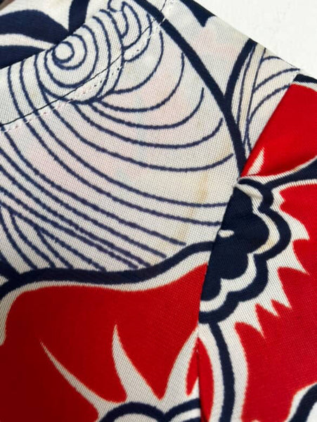 Vintage 60s Navy Red White Psychedelic Print Micro Mini Dress Mod Space Age - XS