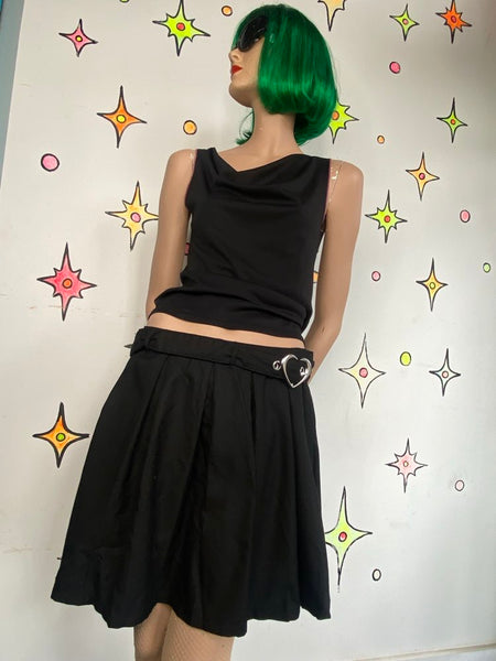 Hot Topic Goth Pleated Mini Skirt Black Schoolgirl Heart Belt Mall Goth L