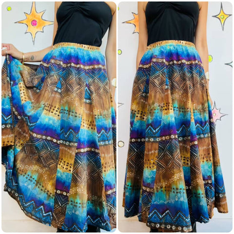 90s Y2K Rainbow – Chicos Tie-Dye Fairy Boho Grunge Cotton Silk Maxi Skirt – M