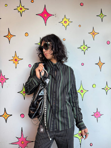 Y2K Pinstripe Shirt | Fairy Grunge Mall Goth Indie Sleaze Dark Academia L/XL