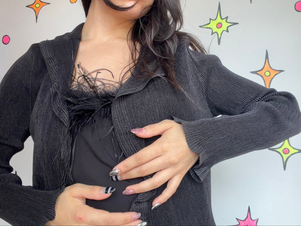 Vintage 90s Black Pleated Goth Blouse Minimalist Dark Academia Grunge Top ML