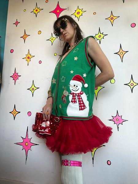 Vintage Ugly Christmas Vest Snowman Tacky X Mas Party Holiday Sweater Vest L
