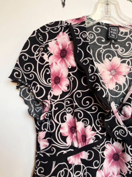 Y2K Black Fairy Grunge Top – Coquette Whimsy Goth Stretchy Floral Blouse – XL
