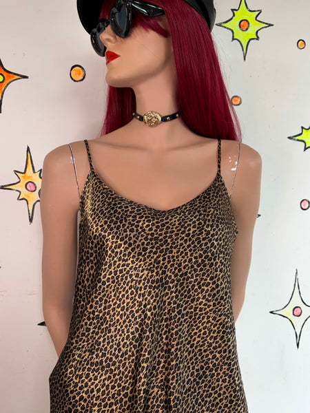 Vintage Leopard Print Slip Dress Mob Wife Glam Retro Pin-Up Wardrobe Staple XL