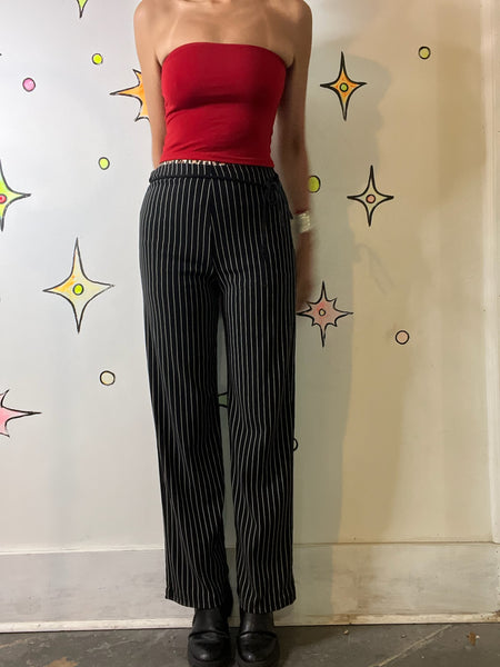 Vintage 90s Y2K Black Fairy Grunge Mall Goth Pinstripe Stretch Flares Pants SM