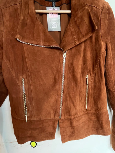 White House Black Market Suede Jacket | Brown Leather Western Boho Moto Jacket M