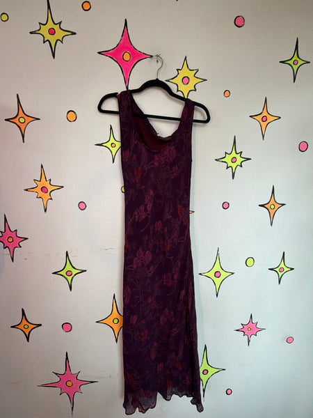 90s Purple Fairy Grunge Cowl Neck Midi Dress Ethereal Romantic Gown - M