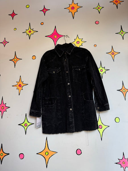 Black Corduroy Chore Coat Oversized Cotton Work Jacket Grunge Goth Utility L