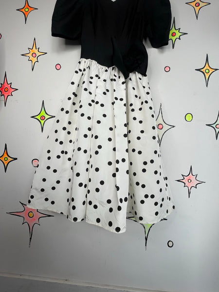 Gunne Sax 80s Party Cupcake Dress Black and White Polka Dot Poofy Crinoline S