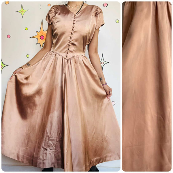 Vintage 40s Jonathan Logan Champagne Satin Evening Gown | Hollywood Glam | S