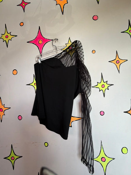 Black Lace Blouse Sheer Romantic Goth Top Asymmetrical Gothic Fairy XL