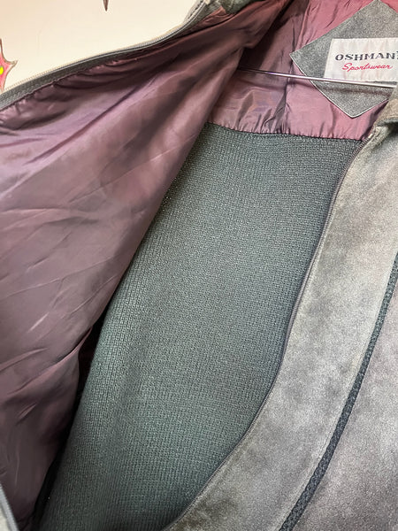 Vintage 90s Gray Suede Leather Bomber Sweater Moto Jacket - Retro Grunge - L