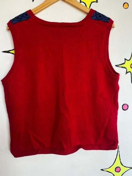 Vintage Christmas Vest Ugly Tacky Holiday Skiing Penguins X Mas Party Sweater XL