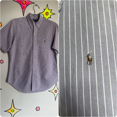 Vintage 90s Y2K | Ralph Lauren Mens Striped Purple Button Up Shirt | Small