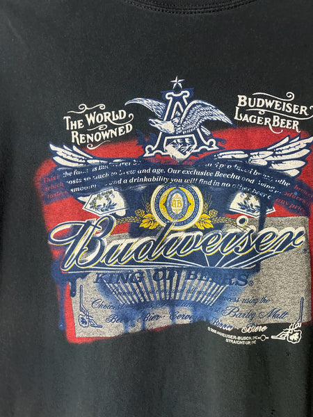 Vintage 90s Budweiser Grunge Novelty Graphic T-Shirt Black Retro Beer Tee | L