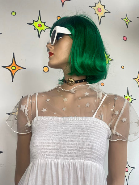 Sheer Star Mesh Mock Neck Crop Layering Top Celestial Cyber Y2K Fairycore M