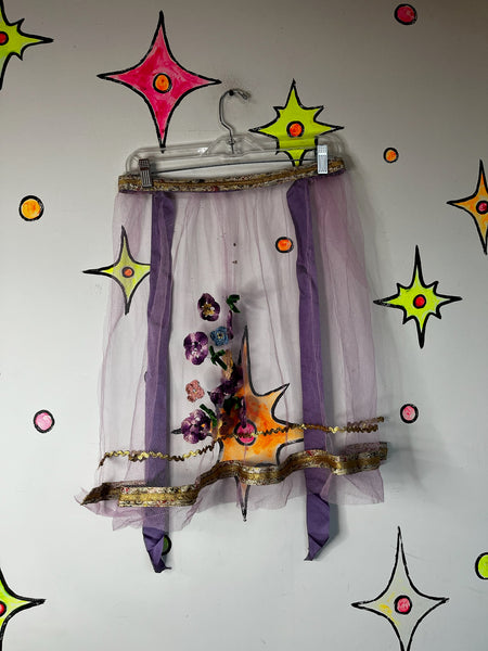 Vintage 50s Pastel Purple Sheer Apron | Gold Trim Embellished | Fairy Grunge