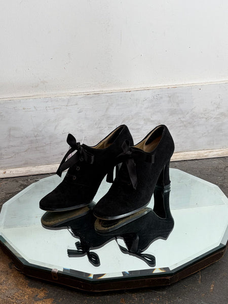 Vintage Yves Saint Laurent Black Suede Pumps 90s Victorian Heels Paris Chic 5.5