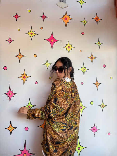 Animal Print Party Shirt Maximalist Trashy Chic Y2K Statement Button Up XL+