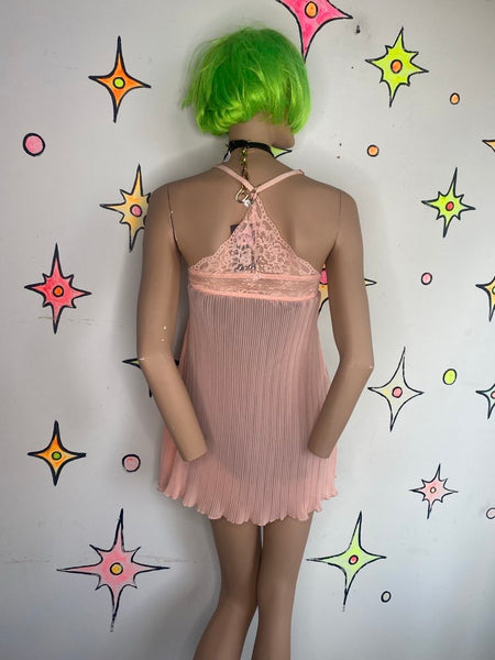 Pastel Pink Lace Slip Dress Y2K Fairy Babydoll Kawaii Mini Dress S