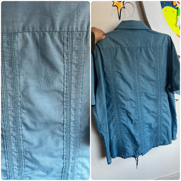 Vintage | Blue Men's Guayabera Haband Embroidered Shirt | Size L