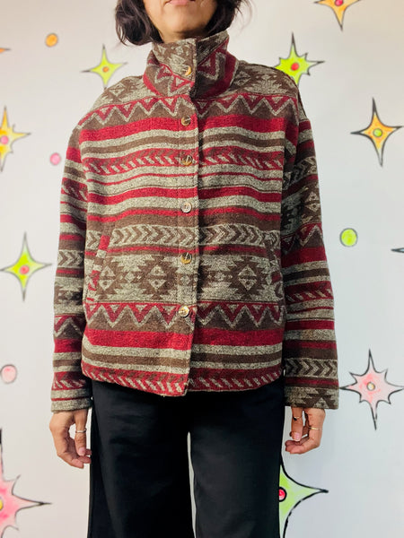 Vintage Southwestern Aztec Coat / Jacket – 90s Boho Tribal Style – Size M