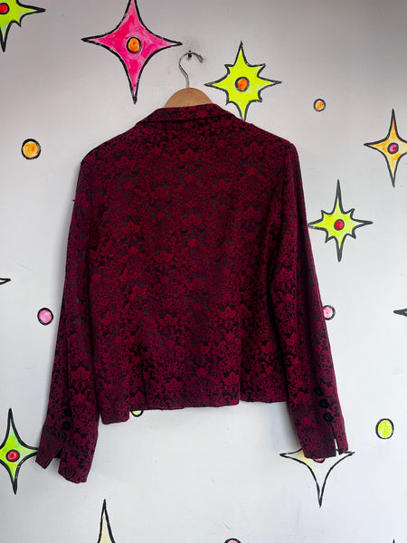 Y2K Red Baroque Damask Jacket Whimsy Goth Vampire Gothic Punk Statement Blazer L
