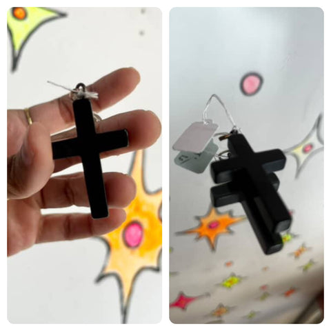 Vintage Black Cross Pendant - Gothic Acrylic Minimalist Charm
