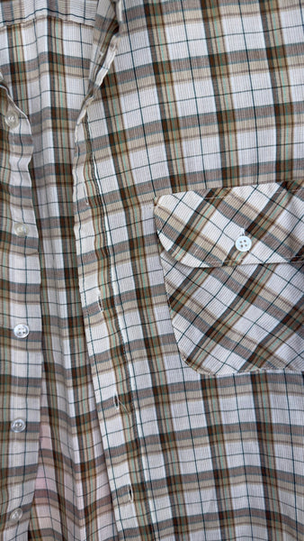 70s 80s Plaid Men's Button-Up Shirt | Vintage Western Grunge – Medium