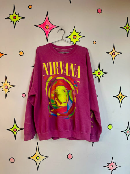 Vintage Y2K Pink Emo Grunge Fairy Oversized Nirvana Sweatshirt – L