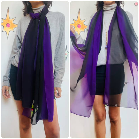 Vintage Purple & Black Semi-Sheer Oversized Scarf – Boho Glam Goth Scarf / Shawl