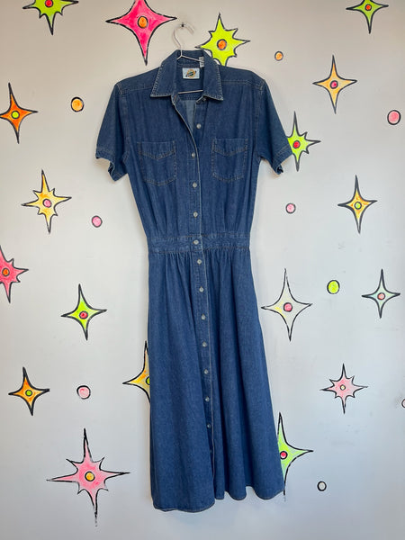 Vintage 90s Denim Button Down Dress – Grunge Boho Streetstyle Emo Midi – S (5/6)