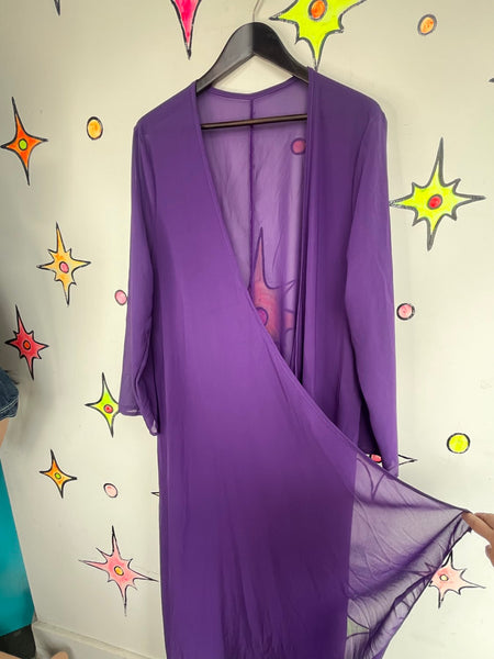 Vintage Purple Chiffon Kimono Robe Vamp Goth Boudoir Lingerie Layering Robe XL+
