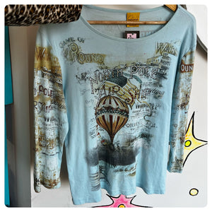 Vintage Y2K | Grunge Fairy Abstract Tattoo McBling Embellished Tee T Shirt | L