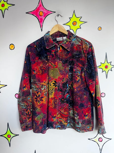 Y2K Paisley Rainbow Tattoo Print Corduroy Jacket Fairy Grunge Boho Maximalist
