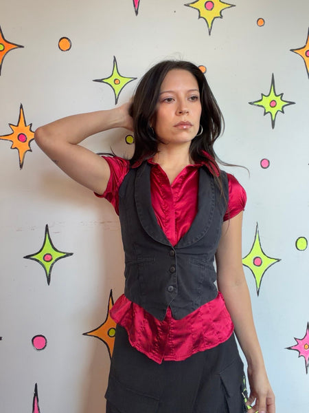 Y2K Black Tailored Suit Vest Indie Sleaze Mall Goth Minimalist Academia XS