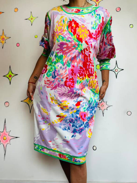 Vintage Leonard of Paris Floral Art Wear Dress - M/L