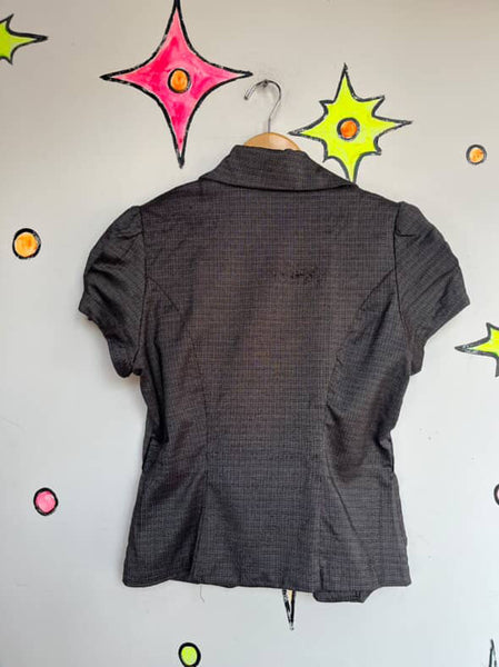 Y2K Indie Sleaze Preppy Glam Gray Short Sleeve Blazer Top - My Michelle - Size S