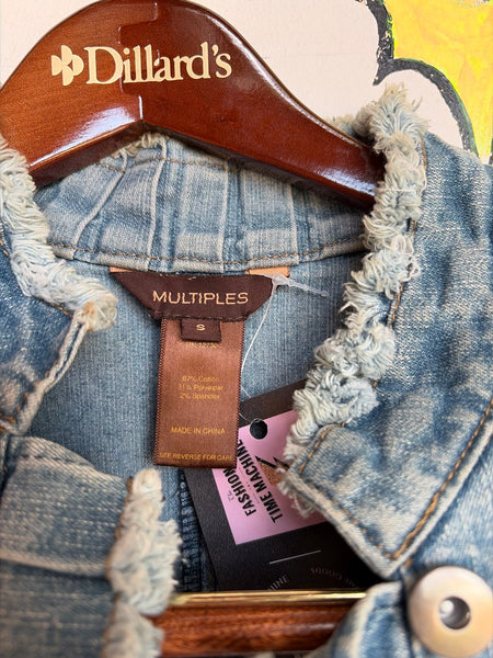 Y2K Denim Military Jacket Soft Grunge Ruffled Utility Blazer Fairy Coquette S