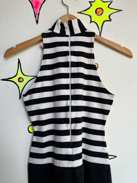 Vintage 90s DKNY Black & White Striped Hamburglar Cosplay Bodycon Dress – S