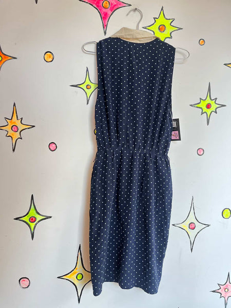 Vintage Evan-Picone Navy Polka Dot Silk Secretary Dress w/ Collar | Size 6