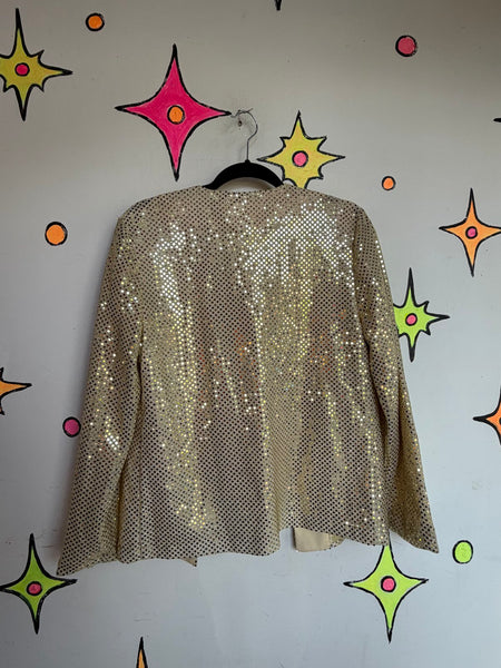 Vintage 80s Gold Sparkle Disco Blazer Metallic Party Jacket Glam Rock Small