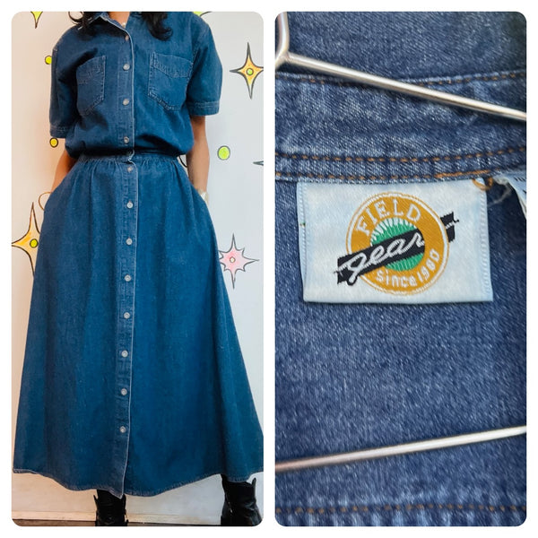 Vintage 90s Denim Button Down Dress – Grunge Boho Streetstyle Emo Midi – S (5/6)