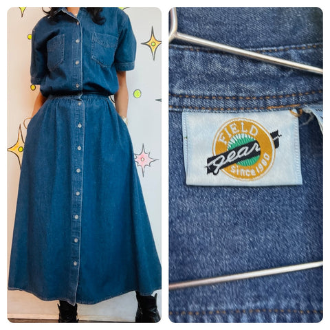 Vintage 90s Denim Button Down Dress – Grunge Boho Streetstyle Emo Midi – S (5/6)