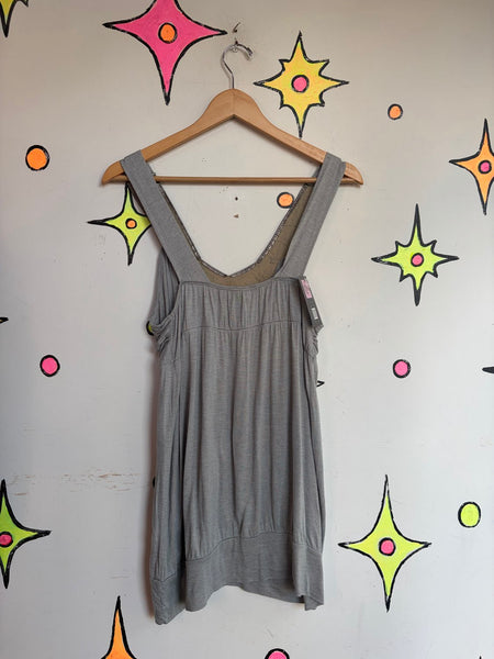 Y2K Silver Embellished Tank Top | McBling Fairy Grunge Glam Stretch Cami M