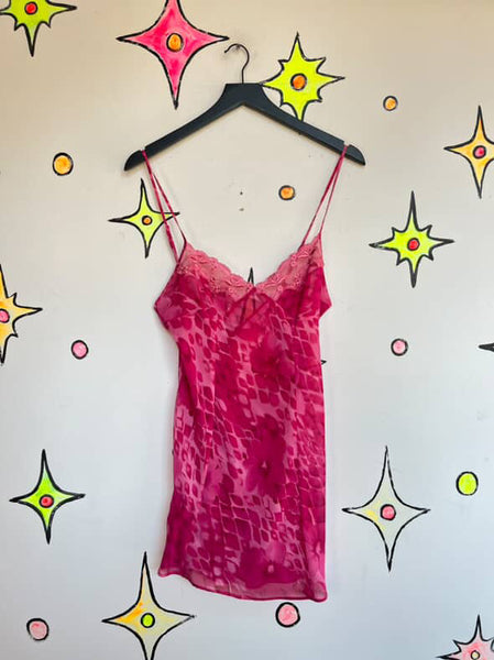 Y2K Hot Pink Sheer Abstract Floral Slip Dress Fairy Grunge | Victoria’s Secret S