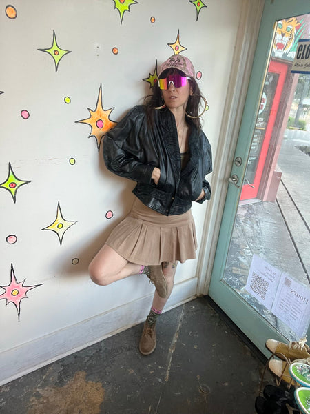 Vintage 80s Black Leather Dolman Jacket Cropped Statement Coat M