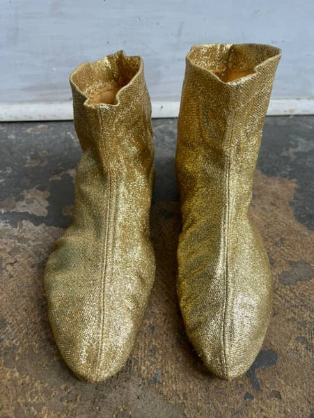 1960s Gold Lamé Lurex Space Age Ankle Booties - Mod Go‑Go Boots - 6.5 - 7