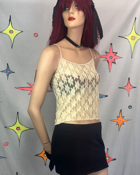 90s Lace Camisole Off White Daisy Print Coquette Fairy Grunge Y2K Top