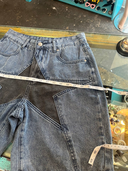 Y2K Denim Jorts with Star Detail - Grunge Emo Streetwear Long Shorts SM
